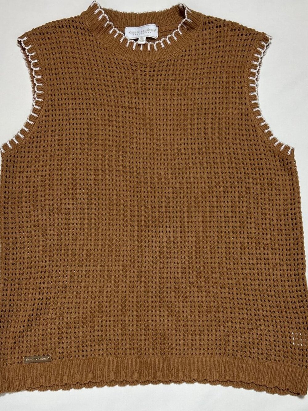 Simply Southern Knit Sleeveless Top; Women's XL; Brown/White; Cotton/Acrylic